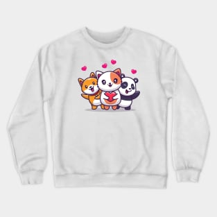 Cute Cat, Panda And Dog With Love Crewneck Sweatshirt